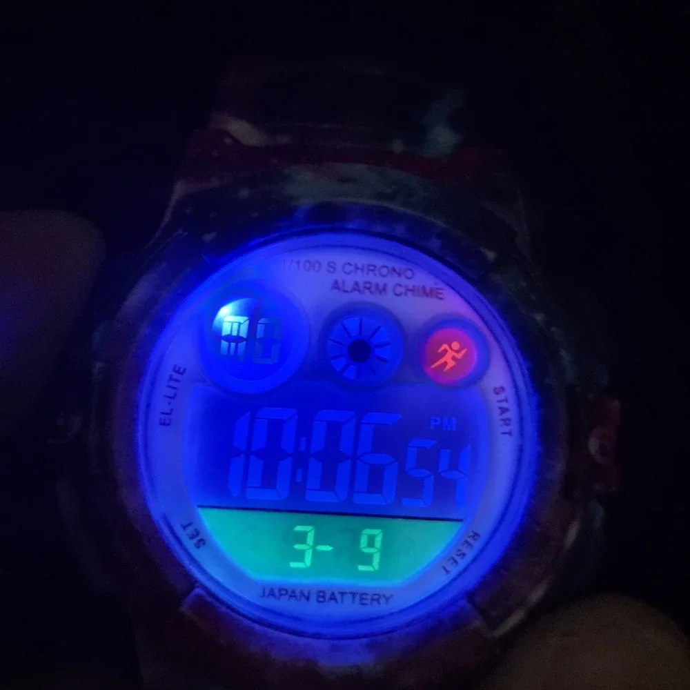 2X Digital Sports Girls Watches 37MM Black Multicolor Case Plastic Bands WORKING